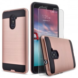 ZTE Max Duo LTE, ZTE Imperial Max Case, 2-Piece Style Hybrid Shockproof Hard Case Cover with [Premium Screen Protector] Hybird Shockproof And Circlemalls Stylus Pen (Rose Gold)